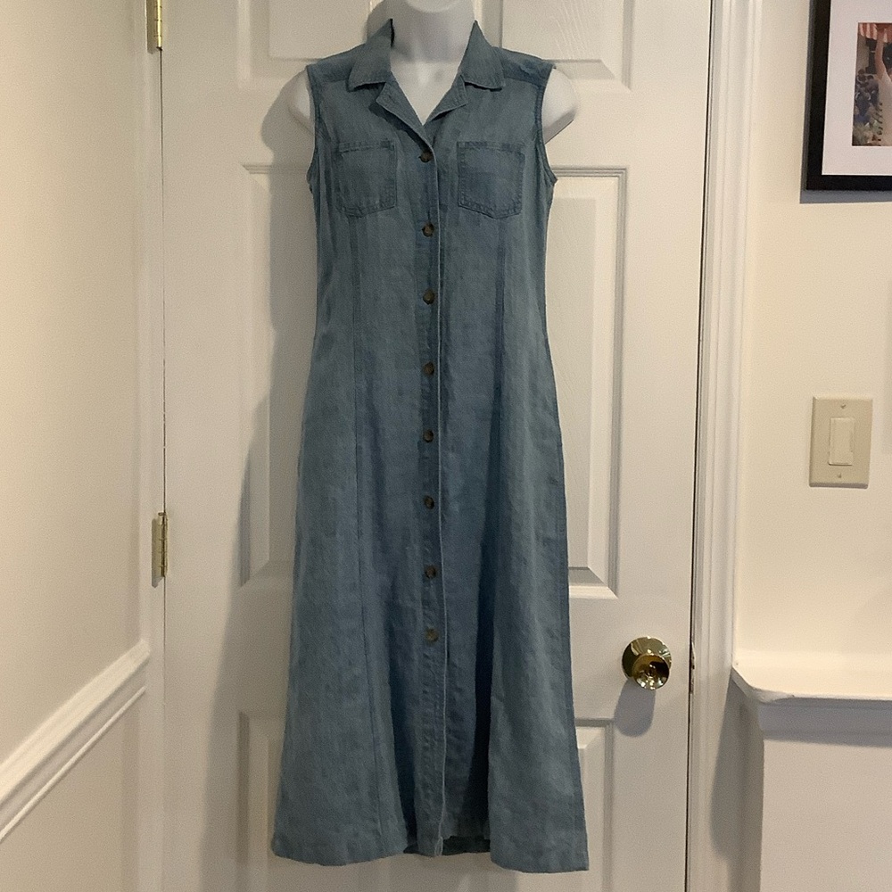 JONES NEW YORK Sport Petite 100% Linen Summer Vacation Coastal Grandma Dress 4P